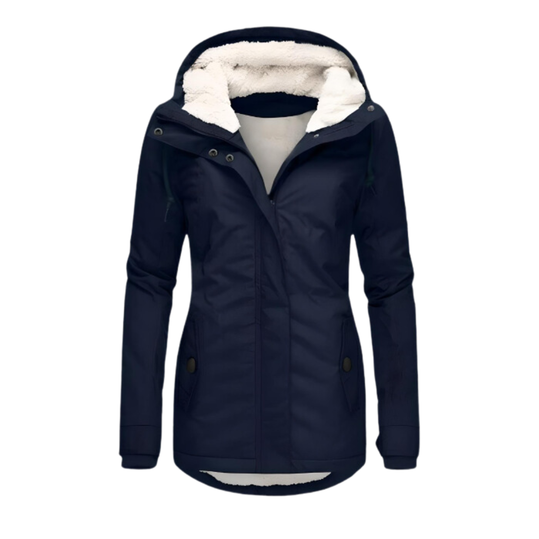 Water Repellent Hooded Slim Fit Parka Jacket with Sherpa Lining for Women