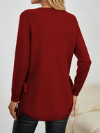 Knit Relaxed Fit Round Neck Longline Jumper with Side Slits for Women | Autumn