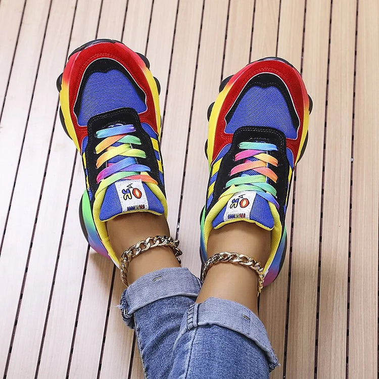 Blue Green Rainbow Orthopaedic Wide Toe Box Lightweight Trainers for Women