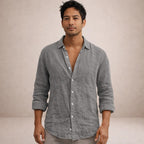 Linen Regular Fit Long Sleeve Open Collar Shirt for Men