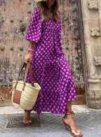Floral Print Puff Sleeve Maxi Dress for Women | Summer Boho