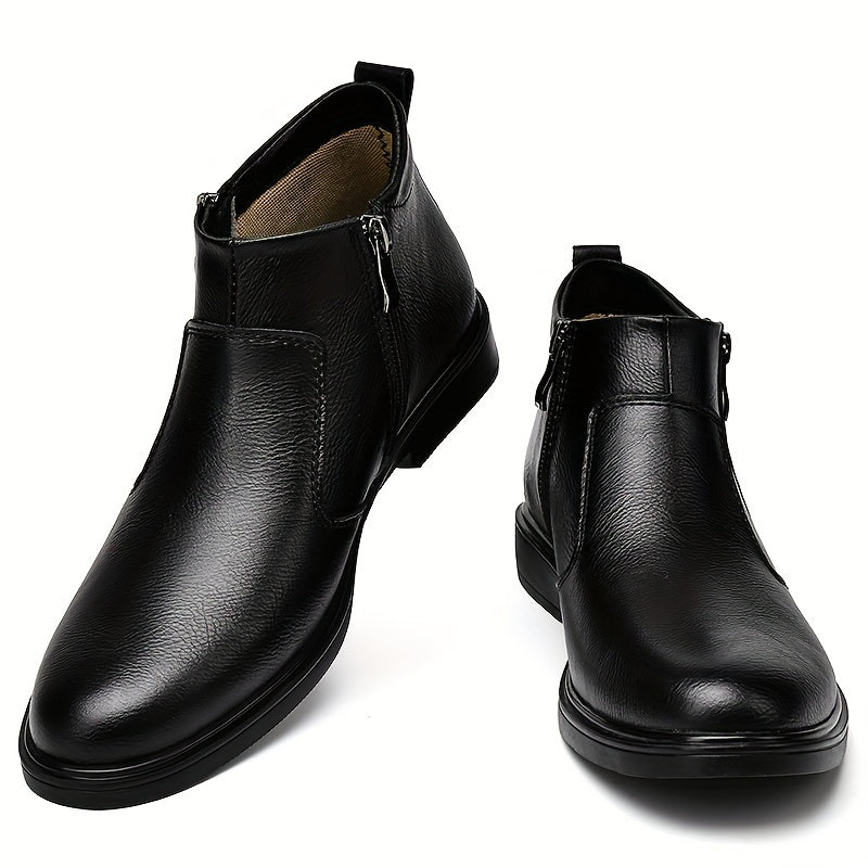 Black Side Zip Ankle Boots with Warm Plush Lining for Men | Winter Wear