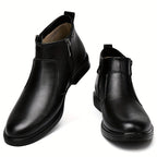 Black Side Zip Ankle Boots with Warm Plush Lining for Men | Winter Wear
