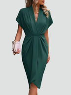 Wrap Midi Dress for Women Regular Fit V-Neck with Loose Sleeves