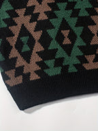 Black Geometric Pattern Relaxed Fit Knit Jumper with Ribbed Cuffs for Men