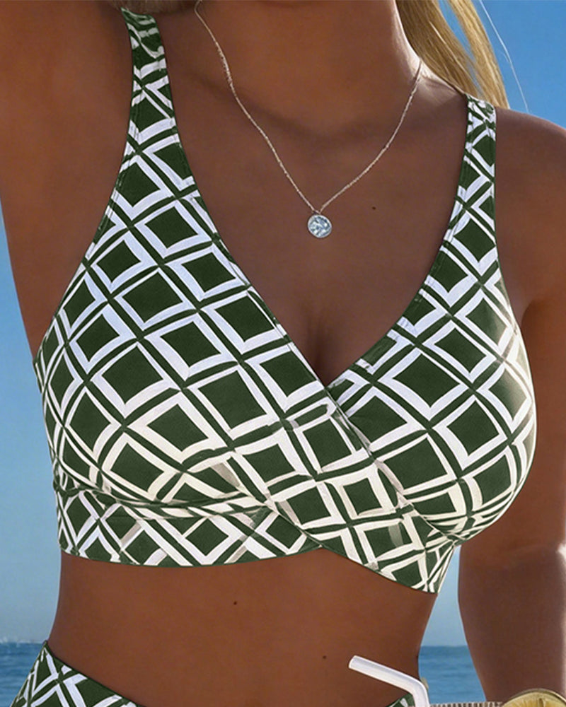 Check Print Wire Free Bikini Set with High Cut Briefs for Women | Beachwear