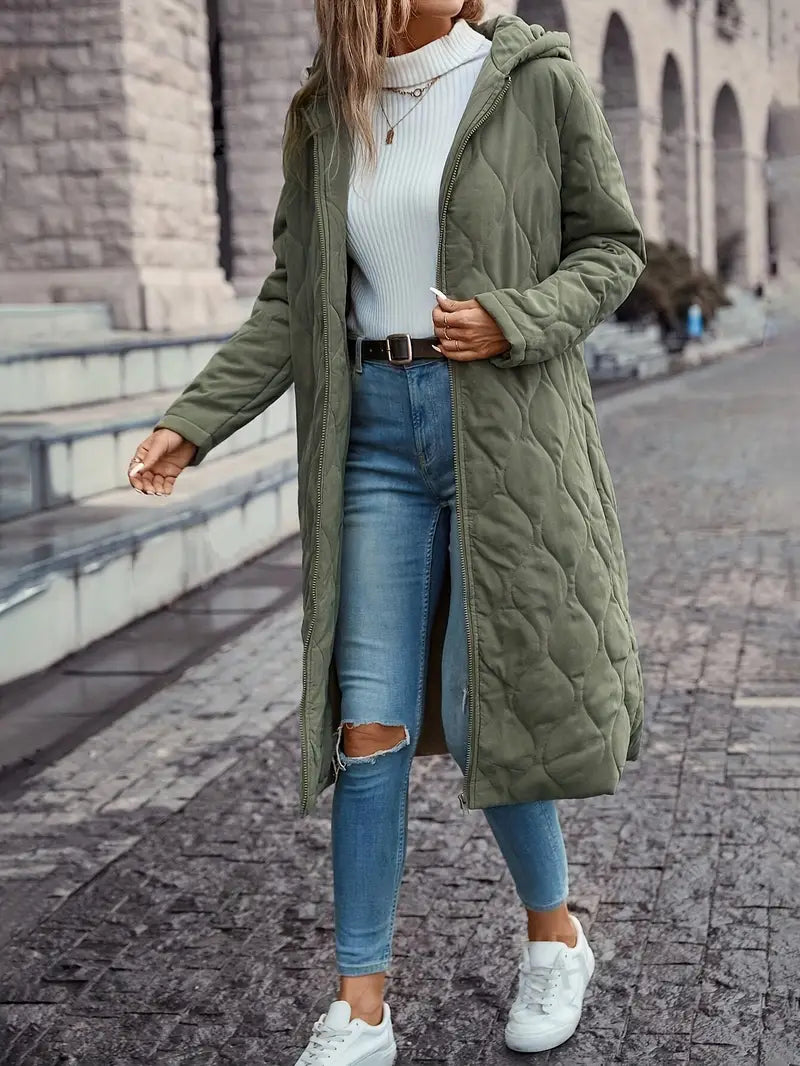 Women's Quilted Hooded Long Sleeve Coat for Women