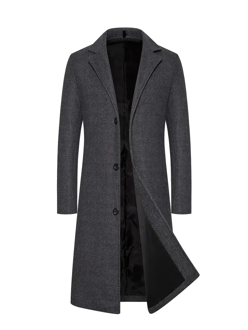 Notch Lapel Long Wool Overcoat for Men | Winter Business Style