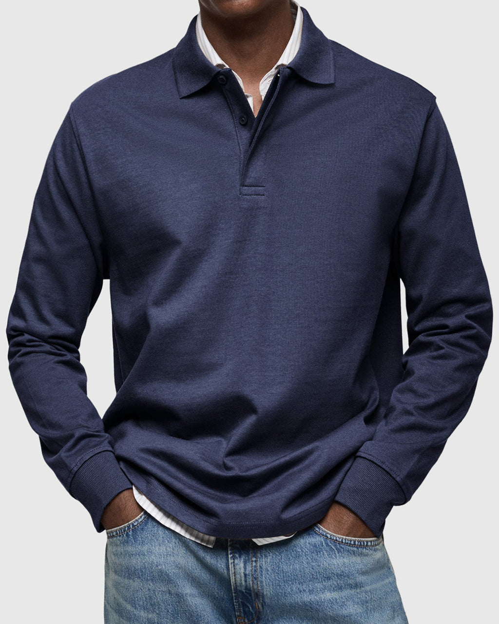 Cotton Long Sleeve Polo Shirt for Men