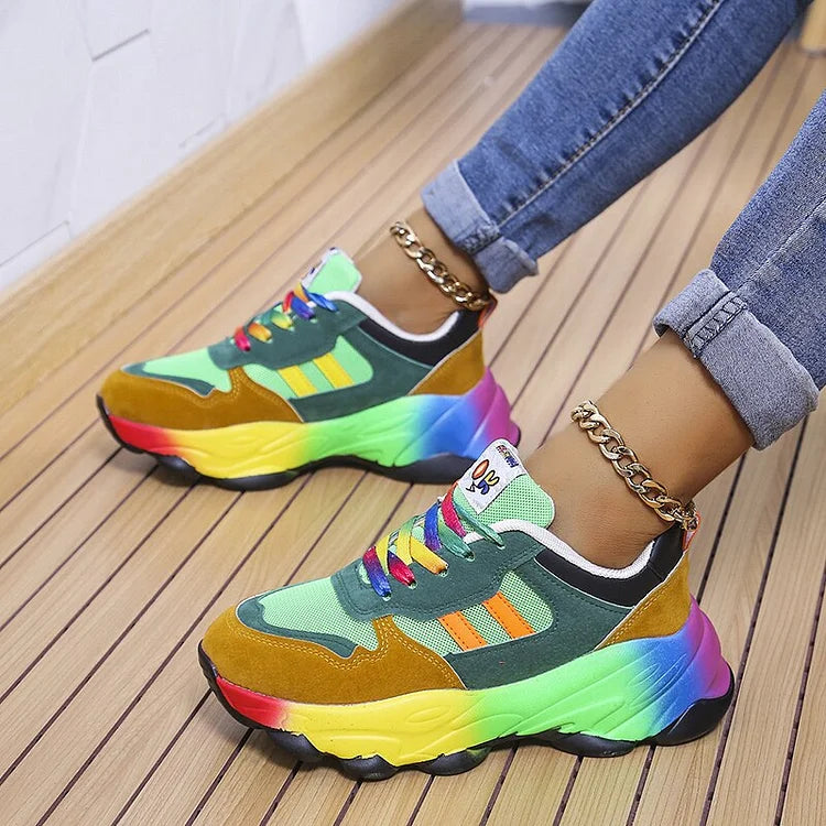 Blue Green Rainbow Orthopaedic Wide Toe Box Lightweight Trainers for Women