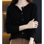 Merino Wool Cashmere Blend Round Neck Button Cardigan for Women | Winter Knit