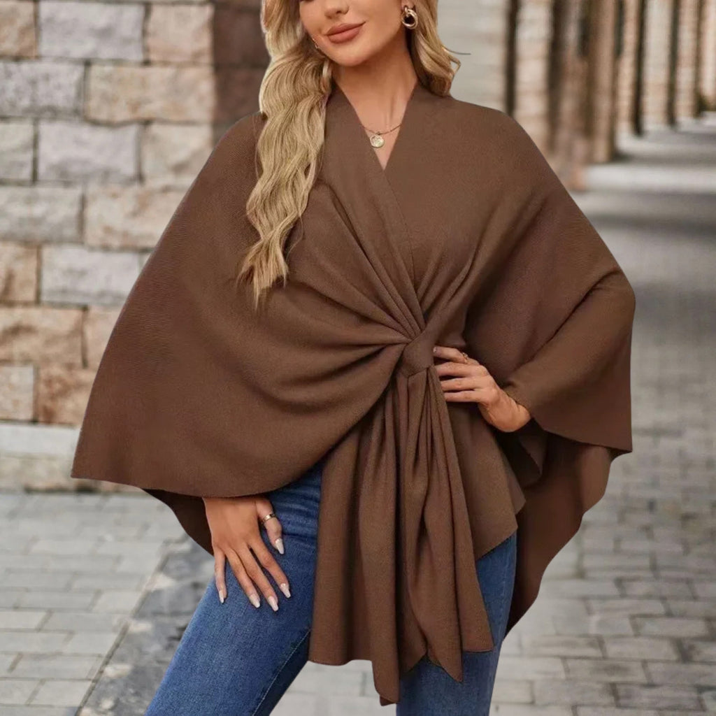 Lightweight Loose Fit Open Poncho with Front Knot Detail for Women | Casual Wear