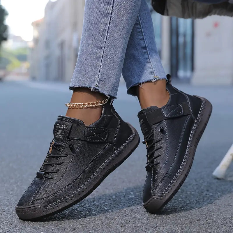 Leather Cushioned Lace-Up Orthopedic Support Everyday Trainers for Women