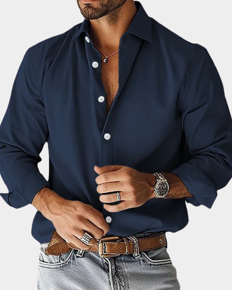 Crease Free Moisture Wicking Tailored Fit Long Sleeve Button Up Shirt for Men