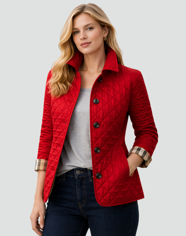 Quilted Stitch Button Front Lightweight Jacket for Women | Mid-Season Coat