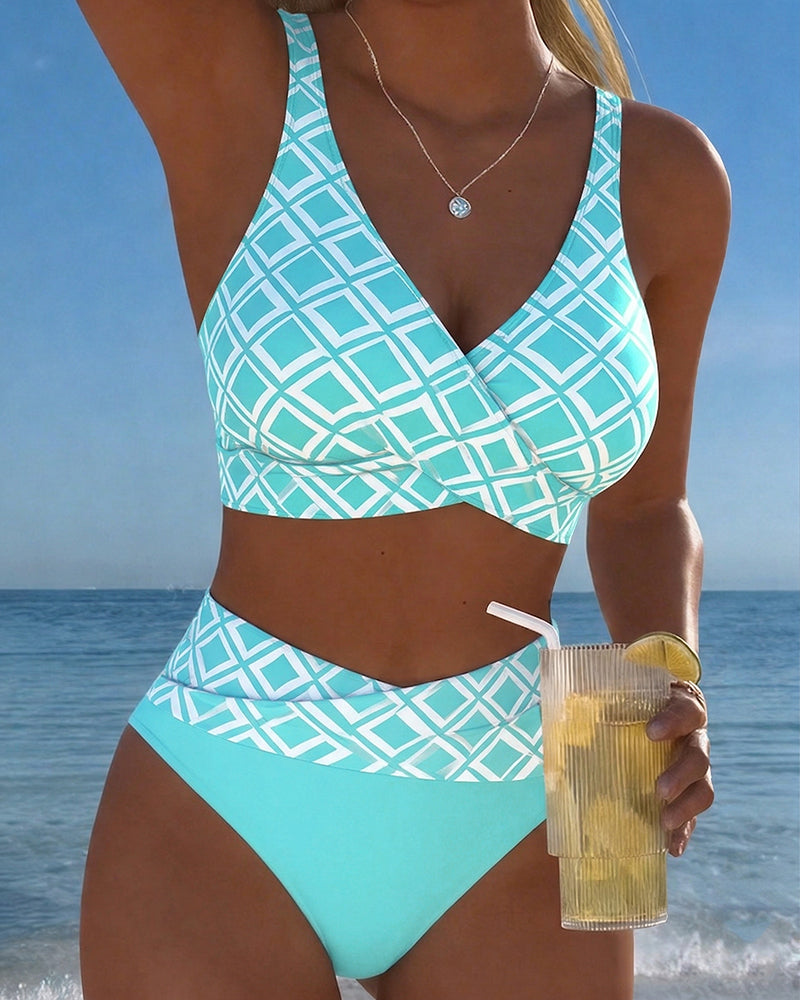Check Print Wire Free Bikini Set with High Cut Briefs for Women | Beachwear