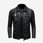 Black Vintage Leather Jacket with Structured Fit for Men | Casual Outerwear