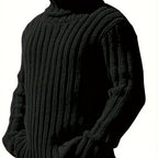 Textured Ribbed Knit High Neck Jumper for Men | Autumn and Winter Layer