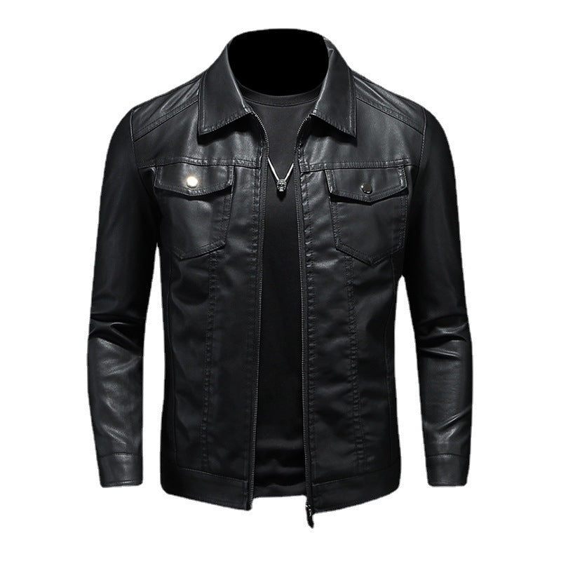 Black Vintage Leather Jacket with Structured Fit for Men | Casual Outerwear