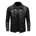 Black Vintage Leather Jacket with Structured Fit for Men | Casual Outerwear