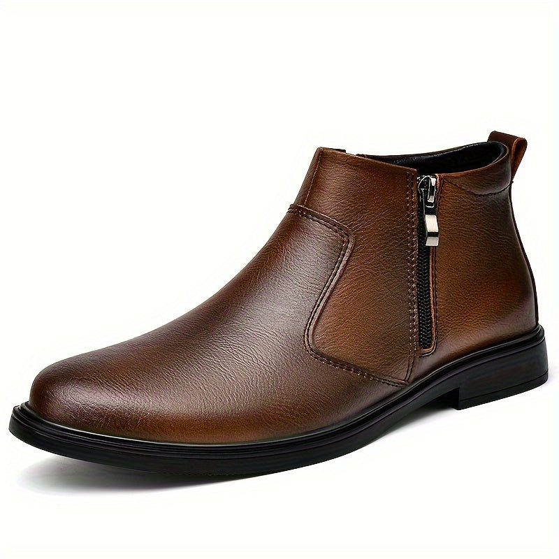 Black Side Zip Ankle Boots with Warm Plush Lining for Men | Winter Wear