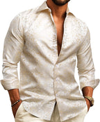 Paisley Jacquard Long Sleeve Button Front Shirt for Men | Evening Wear