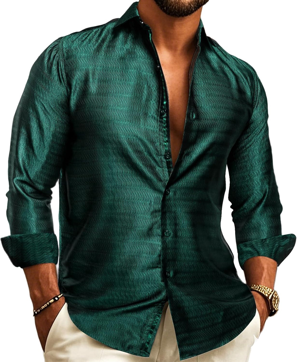 Paisley Jacquard Long Sleeve Button Front Shirt for Men | Evening Wear