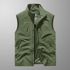Men's Zip-Up Gilet with Stand Collar and Zip Pockets for Men