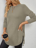 Knit Relaxed Fit Round Neck Longline Jumper with Side Slits for Women | Autumn