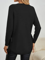 Knit Relaxed Fit Round Neck Longline Jumper with Side Slits for Women | Autumn