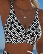 Check Print Wire Free Bikini Set with High Cut Briefs for Women | Beachwear