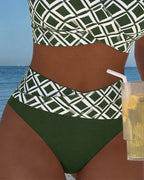 Check Print Wire Free Bikini Set with High Cut Briefs for Women | Beachwear