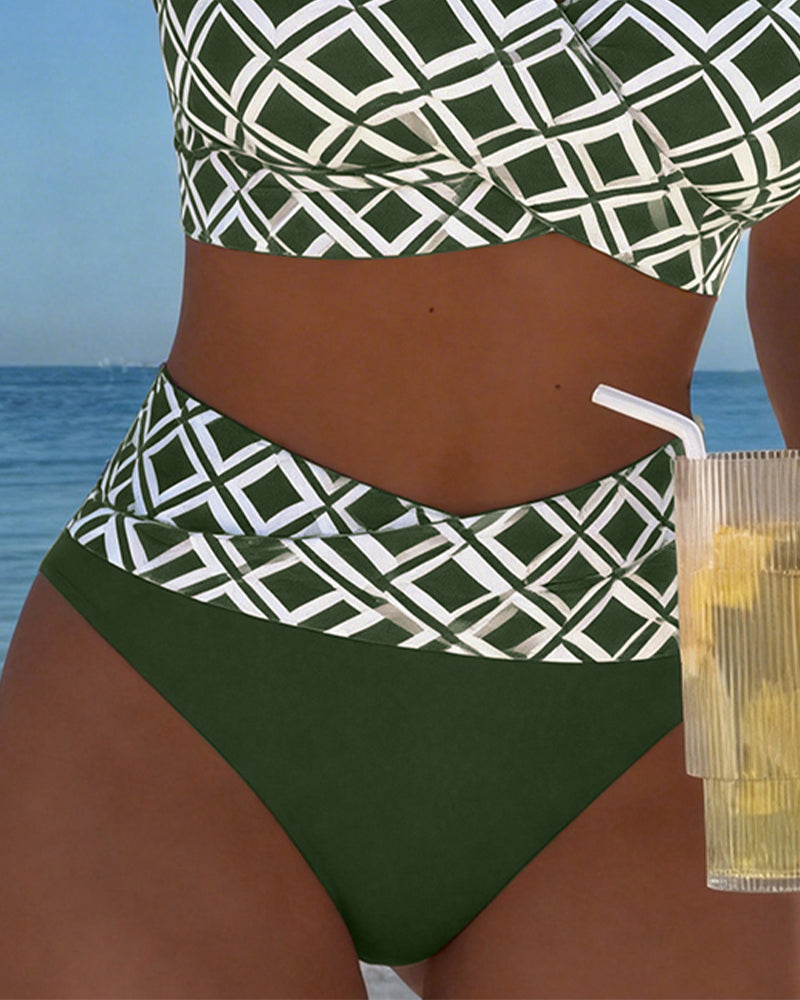 Check Print Wire Free Bikini Set with High Cut Briefs for Women | Beachwear