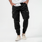Grey Synthetic Multi-Pocket Cargo Jogger Trousers for Men