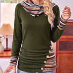 Patchwork Hoodie with Striped Trim and Side Ruching for Women | Casual Wear