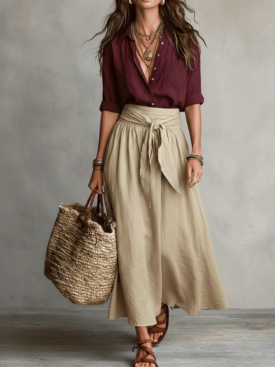 Flowy Two-Piece Skirt and Top Set for Women | Bohemian Summer Co-ord