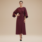 Wide Sleeve Wrap Midi Dress for Women | Belted V-Neckline