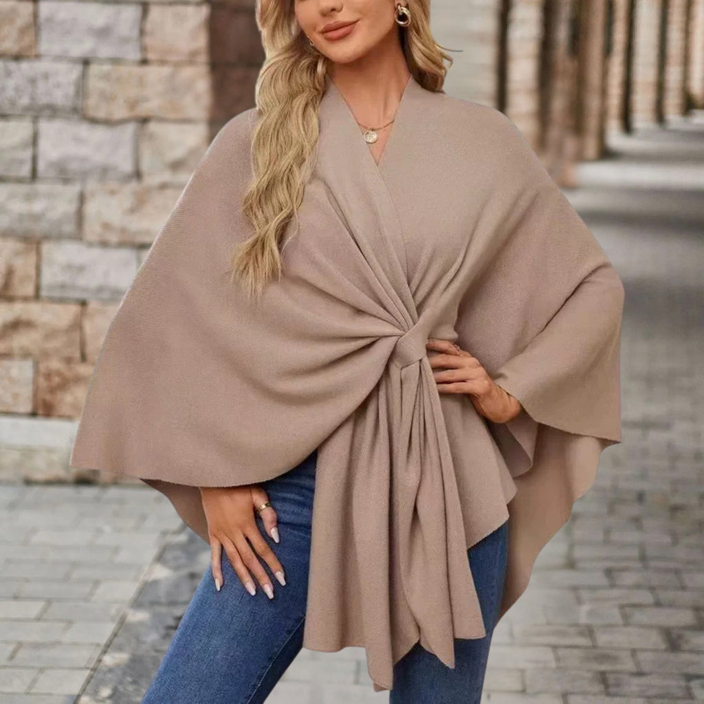 Lightweight Loose Fit Open Poncho with Front Knot Detail for Women | Casual Wear