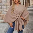 Lightweight Loose Fit Open Poncho with Front Knot Detail for Women | Casual Wear