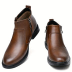 Black Side Zip Ankle Boots with Warm Plush Lining for Men | Winter Wear