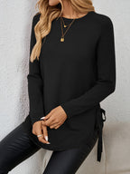 Knit Relaxed Fit Round Neck Longline Jumper with Side Slits for Women | Autumn