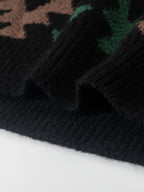 Black Geometric Pattern Relaxed Fit Knit Jumper with Ribbed Cuffs for Men