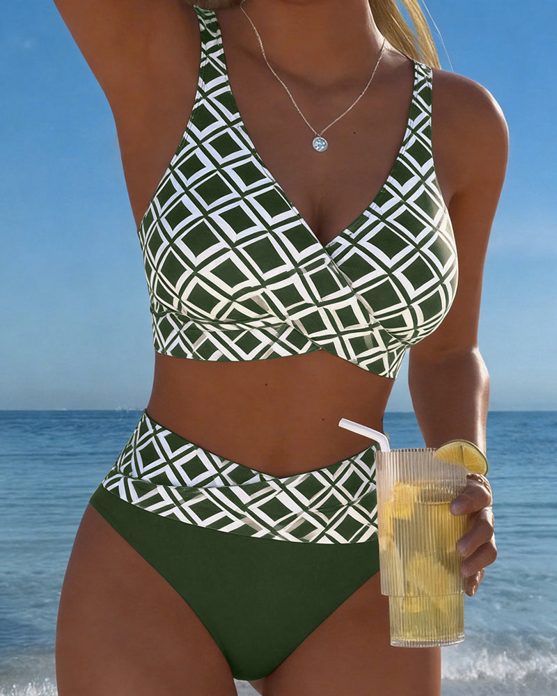 Check Print Wire Free Bikini Set with High Cut Briefs for Women | Beachwear