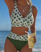 Check Print Wire Free Bikini Set with High Cut Briefs for Women | Beachwear