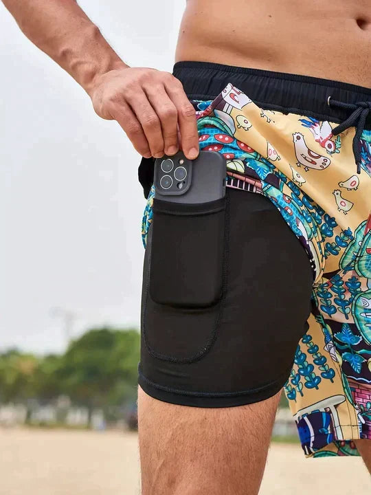 Flamingo Print Regular Fit Swim Shorts for Men