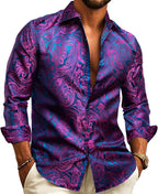 Paisley Jacquard Long Sleeve Button Front Shirt for Men | Evening Wear