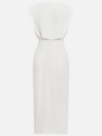 Round Neck Midi Dress with Button Slit Detail for Women