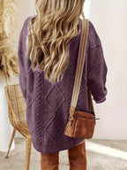 Diamond Cable Knit Round Neck Relaxed Fit Jumper Dress for Women | Autumn Winter