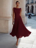 Draped Neck Sleeveless Pleated Midi Dress for Women | Occasion Wear