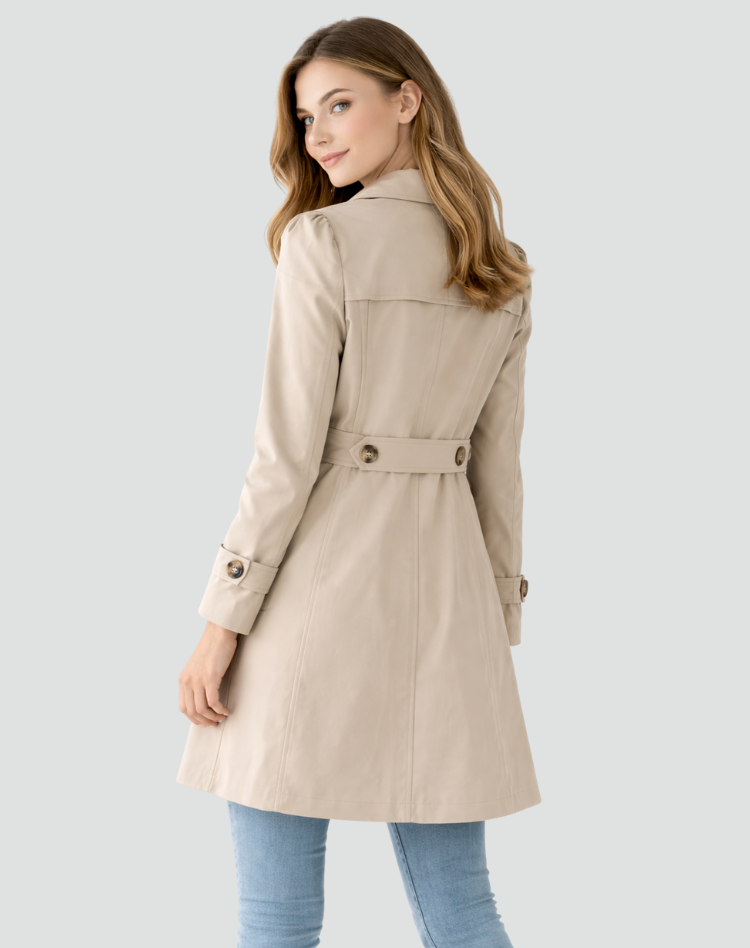 Tailored Mid Length Trench Coat with Structured Lapel Collar for Women